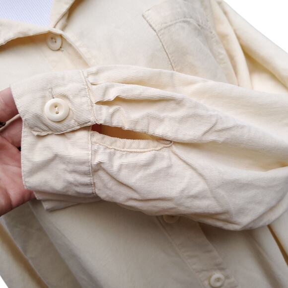 FLAX Jeanne Engelhart Pale Light Yellow Corduroy Button Down Long Tunic Top Sz M - Picture 7 of 15